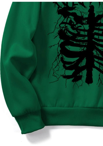 Yeşil Telepathy Baskılı Oversize Kapüşonlu Erkek Sweatshirt
