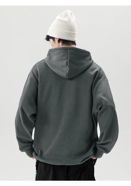 Antrasit Hope Wish Baskılı Oversize Kapüşonlu Erkek Sweatshirt