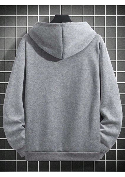 Açık Gri Geyik Baskılı Oversize Kapüşonlu Erkek Sweatshirt