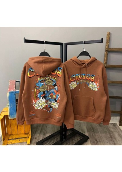 erkekkahverengiyılandesenlioversizekapüşonlusweatshirt