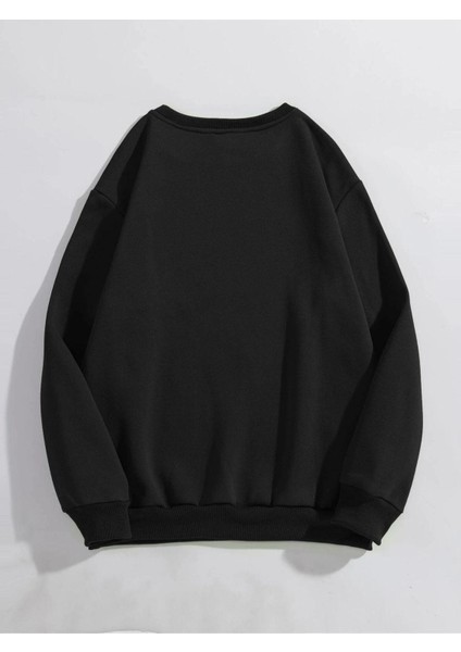 Unisex Siyah Never Gıve Up Baskılı Kapüşonlu Oversize Sweatshirt