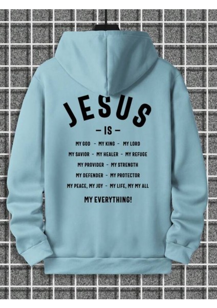 Bebe Mavi Jesus Is Baskılı Oversize Erkek Sweatshirt modelleri
