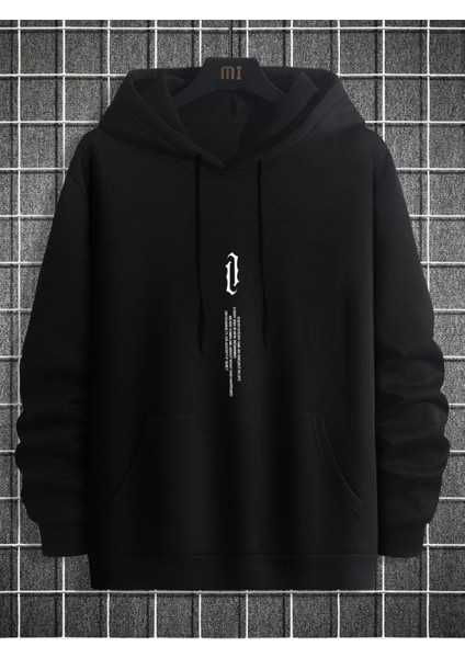 Siyah Dikey Baskılı Oversize Kapüşonlu Erkek Sweatshirt fırsatları