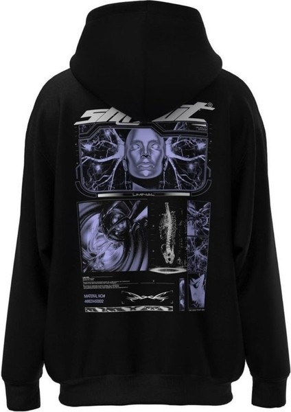 Siyah Shout Baskılı Oversize Erkek Bisiklet Yaka Sweatshirt