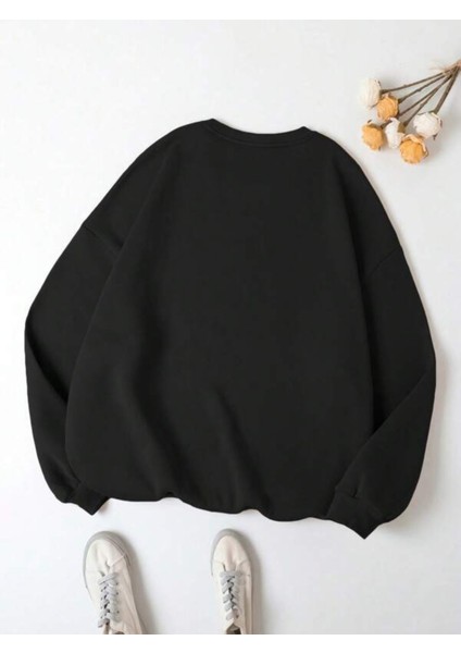 Siyah Illinois 75 Baskılı Oversize Bisiklet Yaka Erkek Sweatshirt fiyatları