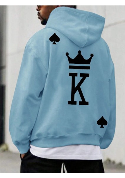 Bebe Mavi Maça Papaz Baskılı Oversize Erkek Sweatshirt