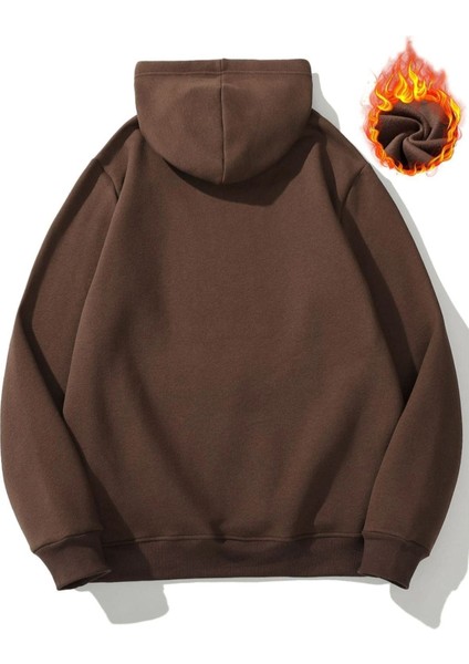 Erkek Kahverengi Mini Ayıcık Baskılı Oversize Kapüşonlu Sweatshirt fiyatları