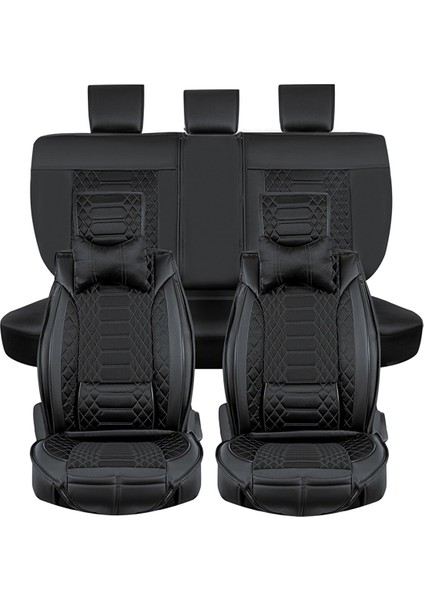 Jeep Compas Uyumlu Yarı Deri Oto Koltuk Kılıfı Ön-Arka Set (Venüs) Siyah