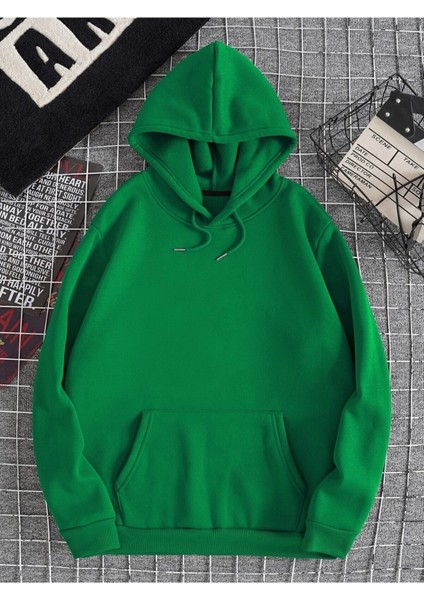 Yeşil Don't Trip Over Baskılı Oversize Kapüşonlu Erkek Sweatshirt