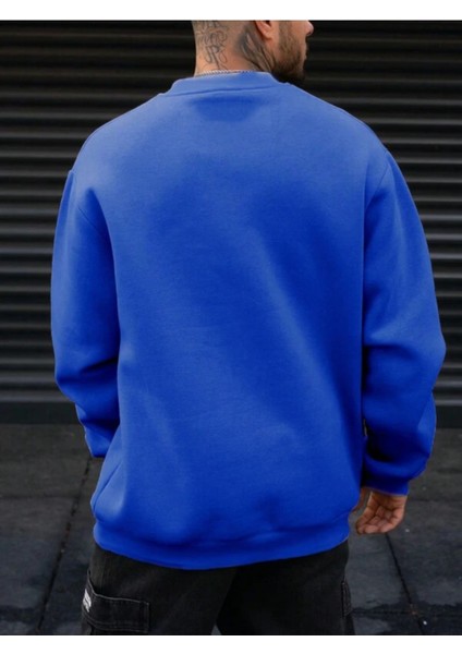Mavi Brooklyn Baskılı Oversize Bisiklet Yaka Erkek Sweatshirt