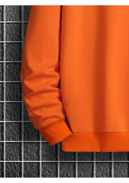 Turuncu Gül Baskılı Oversize Bisiklet Yaka Erkek Sweatshirt