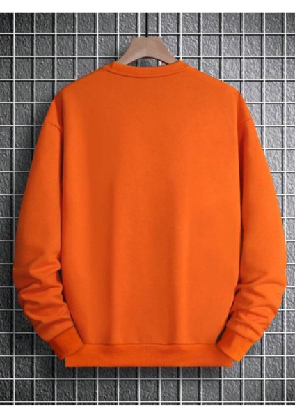 Turuncu Gül Baskılı Oversize Bisiklet Yaka Erkek Sweatshirt