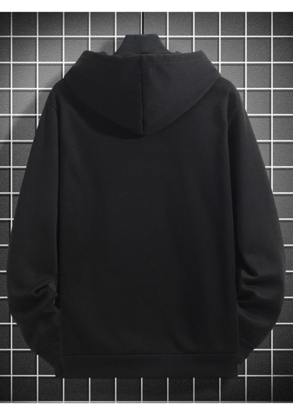 Siyah Özgürlük Heykeli Baskılı Oversize Kapuşonlu Erkek Sweatshirt