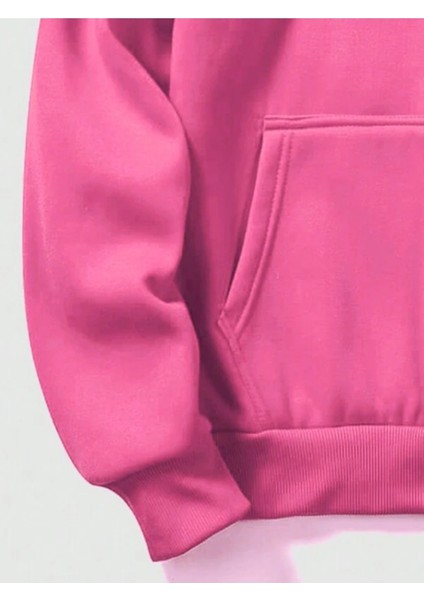 Pembe Telepathy Baskılı Oversize Kapşonlu Erkek Sweatshirt