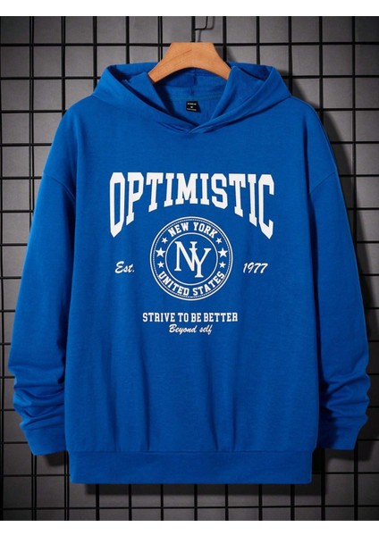 Sax Mavi Optimistic Baskılı Oversize Erkek Sweatshirt