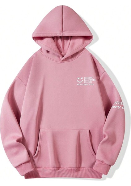 Pembe West Coast Baskılı Oversize Kapüşonlu Unisex Sweatshirt
