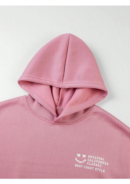 Pembe West Coast Baskılı Oversize Kapüşonlu Unisex Sweatshirt