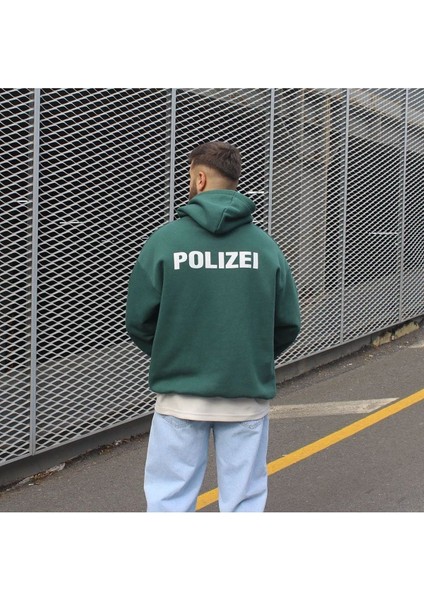 Erkek Koyu Yeşil Polızeı Baskılı Sweatshirt