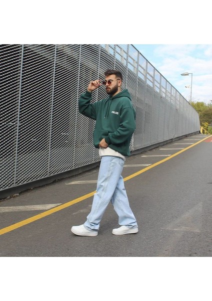 Erkek Koyu Yeşil Polızeı Baskılı Sweatshirt
