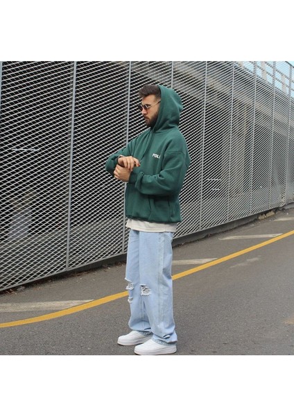 Erkek Koyu Yeşil Polızeı Baskılı Sweatshirt