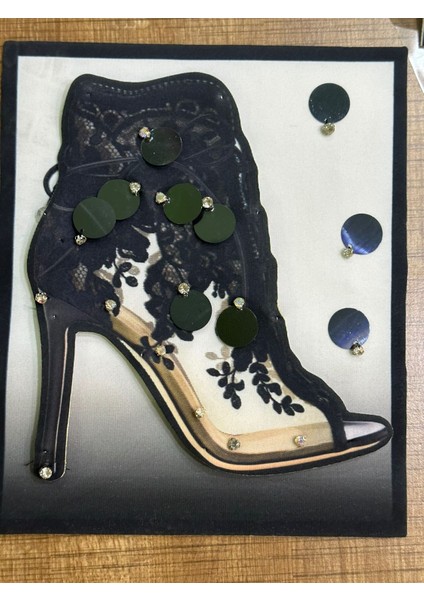 23X19 cm 3 Boyutlu Pul Payetli Taş Işleme Ayakkabı Aplike Arma