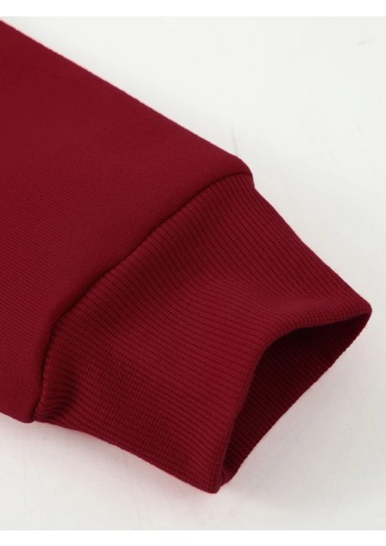 Bordo Maça Papaz Baskılı Oversize Kapüşonlu Erkek Sweatshirt