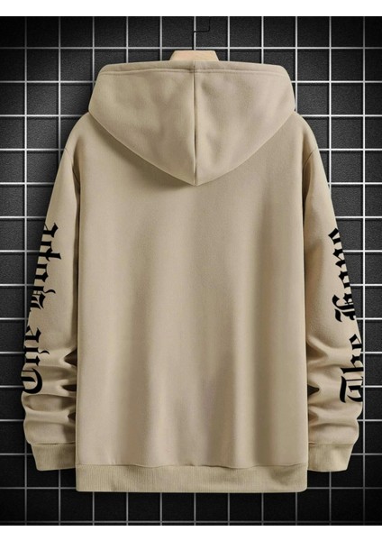 Bej The Hope Baskılı Oversize Kapüşonlu Erkek Sweatshirt