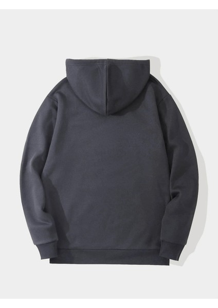 Antrasit Surprise Baskılı Oversize Kapüşonlu Erkek Sweatshirt