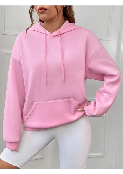 Pembe Love You Baskılı Oversize Kapüşonlu Unisex Sweatshirt modelleri