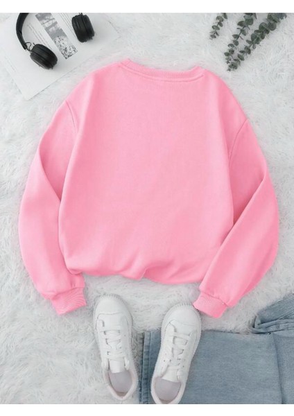Pembe California Baskılı Oversize Bisiklet Yaka Kadın Sweatshirt fiyatları