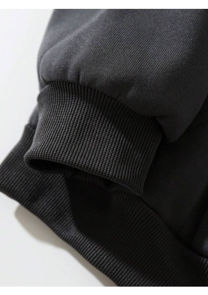 Siyah La California Baskılı Oversize Kapüşonlu Erkek Sweatshirt