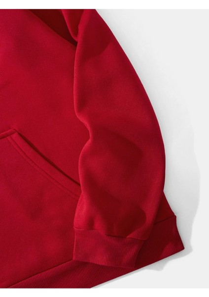Kırmızı Brooklyn New York Baskılı Oversize Kapüşonlu Erkek Sweatshirt fırsatları