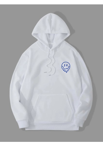 Beyaz Take It Baskılı Oversize Kapüşonlu Erkek Sweatshirt