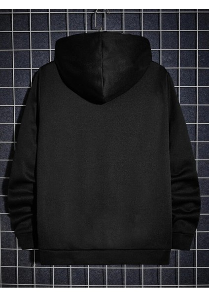 Siyah Terrific Baskılı Oversize Kapüşonlu Erkek Sweatshirt