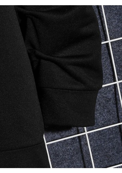 Siyah Terrific Baskılı Oversize Kapüşonlu Erkek Sweatshirt