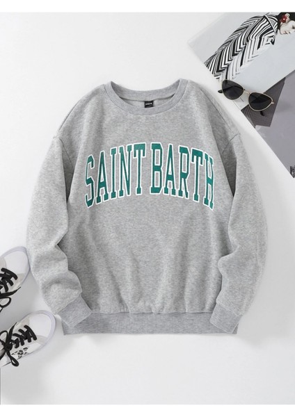 Unisex Gri Saınt Barth Baskılı Sweatshirt