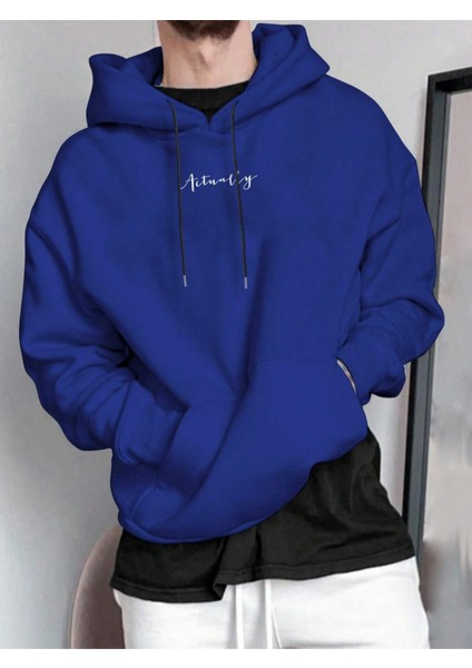 Sax Mavi Actually Baskılı Oversize Erkek Sweatshirt
