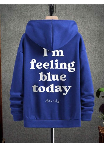 Sax Mavi Actually Baskılı Oversize Erkek Sweatshirt indirimleri