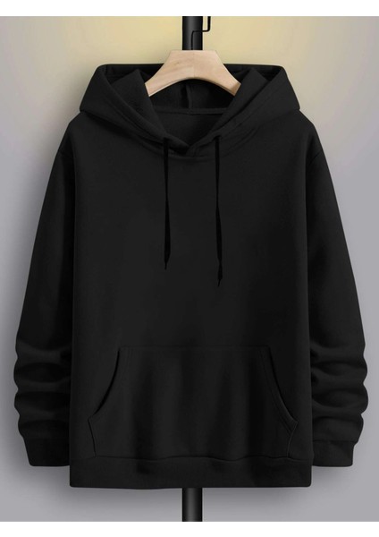 Siyah Reverie Uzaylı Baskılı Oversize Kapüşonlu Erkek Sweatshirt
