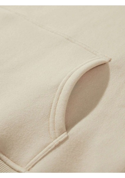 Bej Conouer Baskılı Oversize Kapüşonlu Erkek Sweatshirt