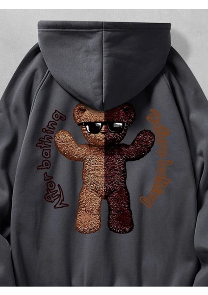 Antrasit After Before Bathing Baskılı Oversize Kapüşonlu Erkek Sweatshirt fırsatları