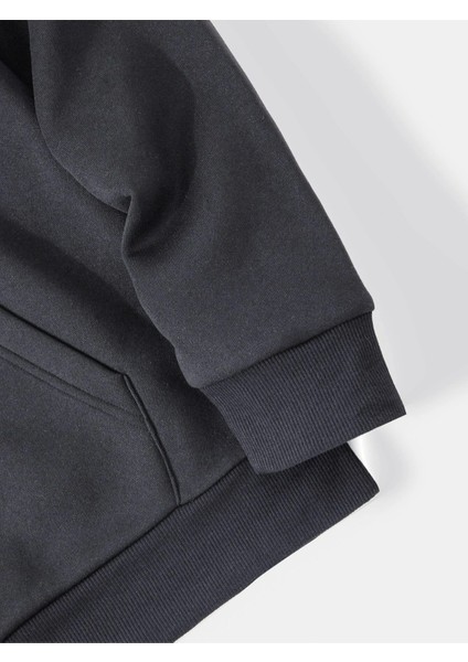 Antrasit Surprise Baskılı Oversize Kapüşonlu Erkek Sweatshirt