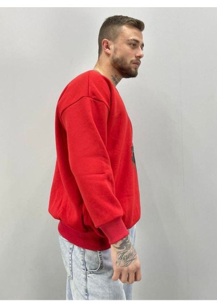 Erkek Kırmızı Snoop Dogg Baskılı Oversize Bisiklet Yaka Sweatshirt fiyatları