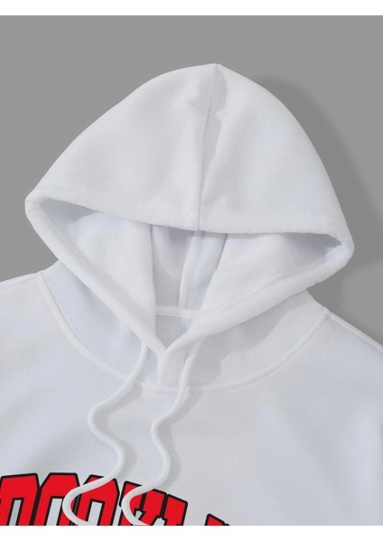 Beyaz Brooklyn Oval Yazı Baskılı Oversize Kapüşonlu Erkek Sweatshirt modelleri