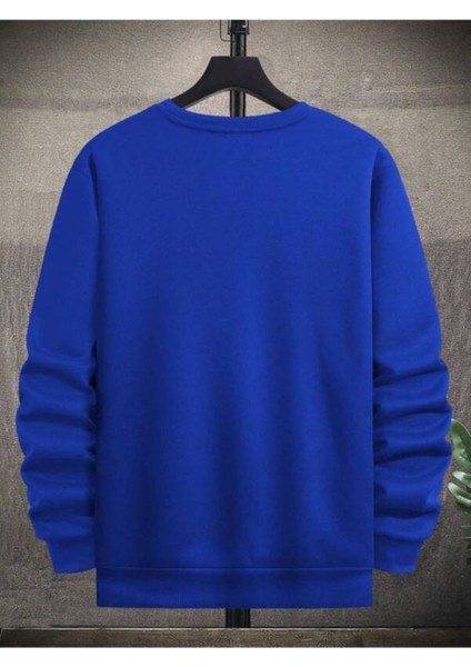 Mavi World Is Full Baskılı Oversize Bisiklet Yaka Erkek Sweatshirt modelleri