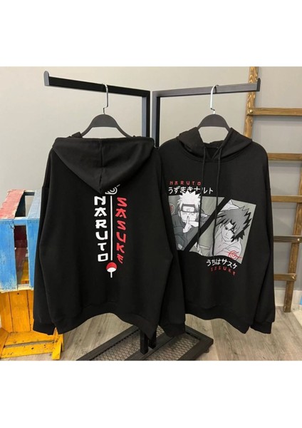 erkeksiyahnarutosasukeoversizekapüşonlusweatshirt