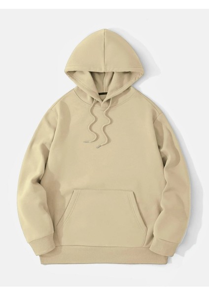 Bej Don't Trip Over Baskılı Oversize Kapüşonlu Erkek Sweatshirt