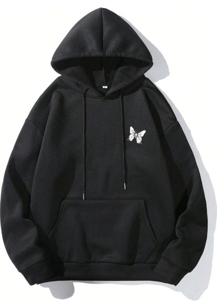Siyah In The Future Baskılı Oversize Kapüşonlu Erkek Sweatshirt
