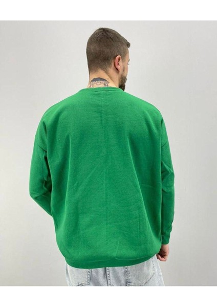 Erkek Yeşil Flawlessly Baskılı Oversize Bisiklet Yaka Sweatshirt modelleri