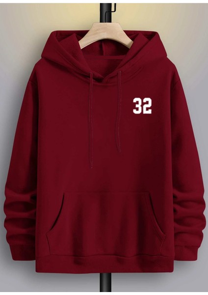 Bordo 32 Baskılı Oversize Kapüşonlu Erkek Sweatshirt fiyatları